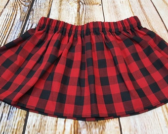 Red and Black Buffalo Plaid Cotton Skirt