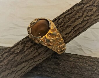 Ring - 18K HGE with Tiger's Eye Cabuchon - SZ 12