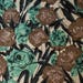 Cabbage Roses Bark Cloth Vintage Fabric in Aqua and Brown - 100 Inches