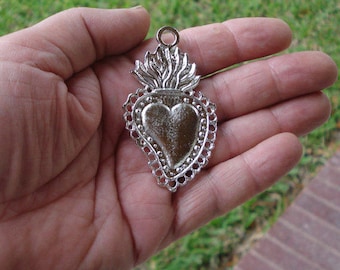 Heart Milagro 3 Silver Tone Sacred Hearts Mexican Milagros Charms ExVotos Great For Weddings N Celebrations