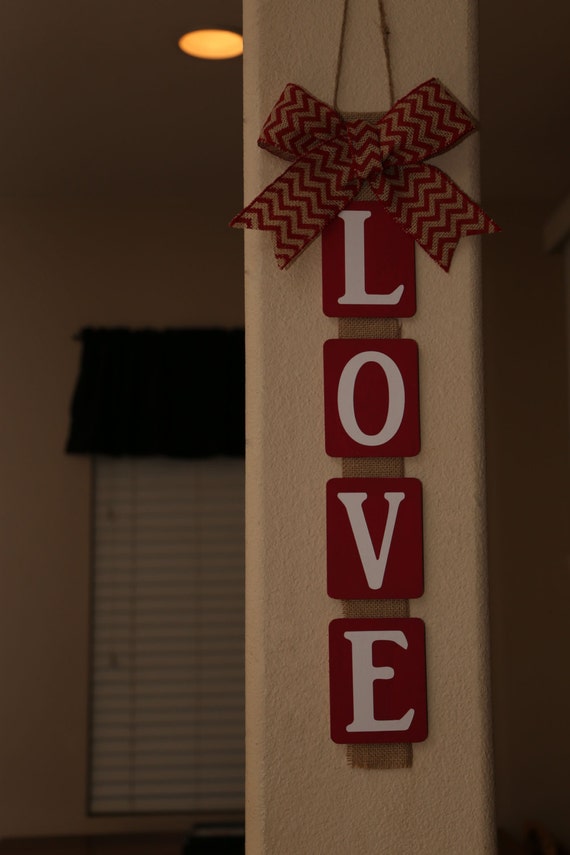 Valentine / Love Home Decor Wood & Burlap Hanging Sign