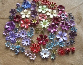 60 plus vintage, enameled metal flower beads in assorted sizes,varieties and colors.