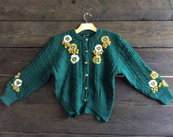 Vintage 80s Floral Knit Cardigan