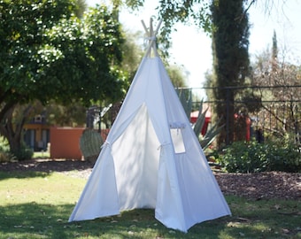 CANOPY 36'' kids Teepee in white canvas/ canvas Play tent / Tipi Wigwam or Playhouse with door Ties
