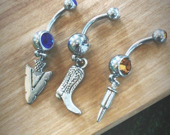 3pc - ventre Western plaqué argent bague Set - botte, munitions balle, flèche