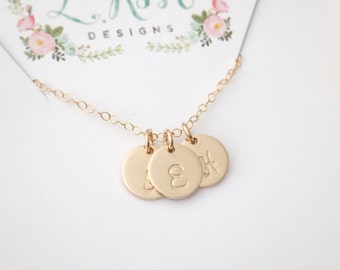 Personalized Necklace, Gold Initial Necklace, Custom Letter Necklace, Mother's Necklace, Mom Necklace, Hand Stamped Initials, 14k gold fill