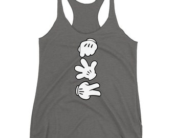Rock Paper Scissor Mickey Minnie Glove Hands Women's Racerback Tank