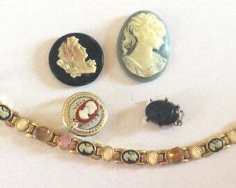 Lot of Salvaged Vintage Assorted Cameo Jewelry Parts and Pieces