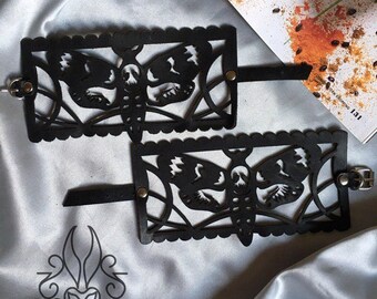 Black Laser Cut Leather Lace Leather bracelet Bracelet made from lace Bracelet handmade gift