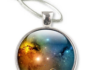 Space Necklace - Space Jewelry, Galaxy Glass Pendant - Necklace Universe solar system (NSE1)