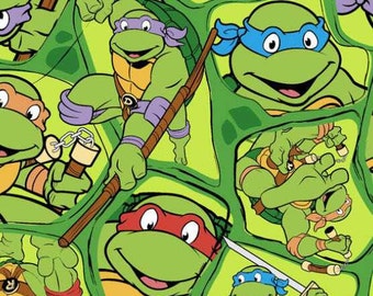 Teenage Mutant Ninja Turtles Fabric TMNT Fabric Boys Green Cotton Quilting Fabric t6/22