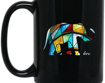 Stained Glass Elephant Gift Large Black Mug