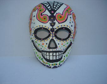 8" Hand Painted Sugar Skull Day of the Dead Mask