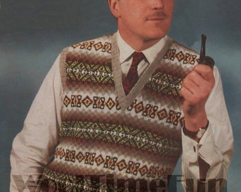 Vintage Knitting Pattern Mens Fair Isle Slipover/Pullover. 40 - 42 Inch Chest
