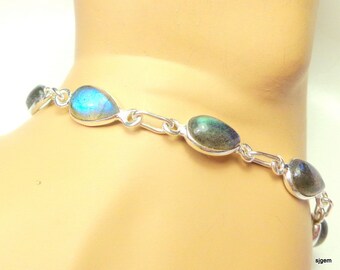 Classic Labradorite, Sterling Silver Bracelet, Gemstone Jewelry, Hand Crafted Bracelet