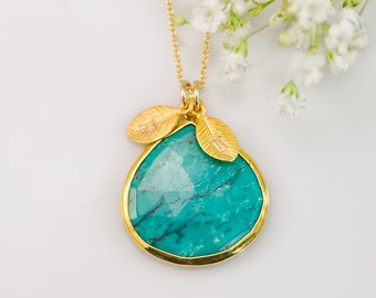 Turquoise Necklace - December Birthstone Necklace - Personalized Necklace - Customize Initials Necklace - Gold Necklace
