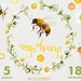 Bee watercolor clipart, Bee My Honey, honeycomb background, camomile wreath, digital clipart, hand painted, floral clipart, honeybee, clover