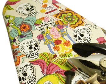 PADDED Ironing Board Cover Designer ironing board cover Custom cover rockabilly home skull Alexander Henry's Day of the Dead cream pick size