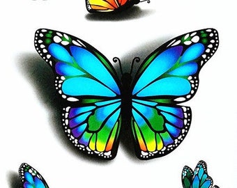 Temporary tattoo 3D butterflies design.