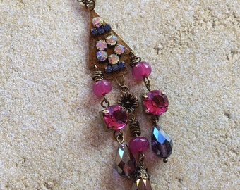 Rhinestone Pendant, Romantic Pendant, Vintage Look, Victorian Pendant, Victorian Necklace