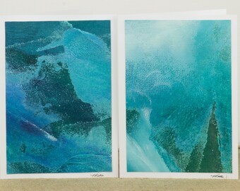 Hand Painted Abstract Teal Card, Acrylic Canvas Painting Card, Original Art Card, Teal Greeting Card, Nancy Little Art, 5X7 Card, Art Card