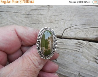 ON SALE Turquoise ring handmade in sterling silver 925 with a beautiful natural green turquoise stone from the Royston mine