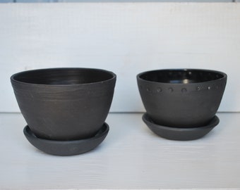 Black Succulent Planter, Herb Planter, Handmade Ceramic Planter