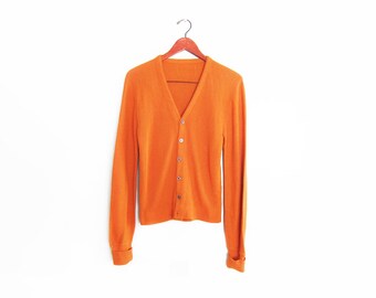 vintage cardigan / grandpa cardigan / grunge cardigan / 1970s orang knit baggy cardigan Small