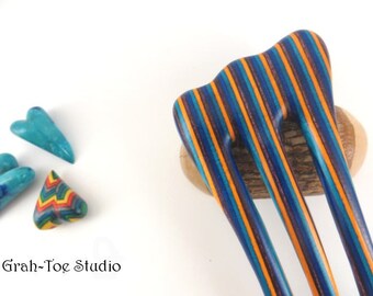 Gemwood Spectraply Hair Fork, 3 prong Threnody Hairfork, Hairforks, Grahtoe Studio, Haare Staabe, Gift for her, Long hair fork