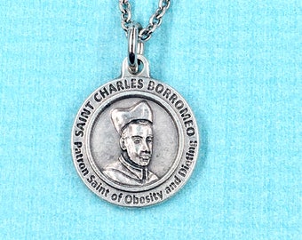 Patron Saint of Dieting St Charles Borromeo Necklace, St Charles Borromeo Healing Necklace,St Charles Borromeo Medal,Diet Medal, Pouch