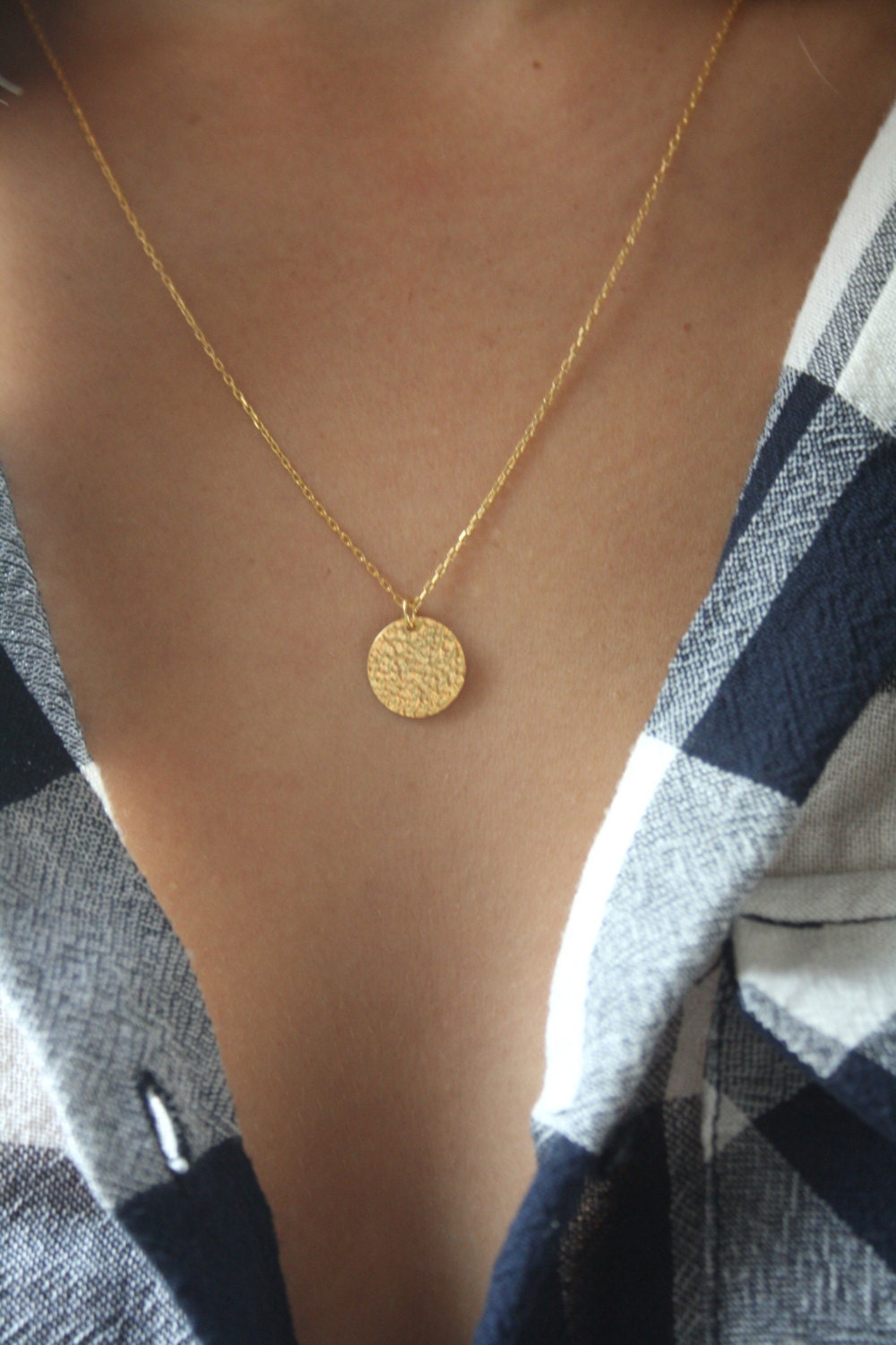 Hammered Gold Disk Necklace / Personalized Initial Pendant