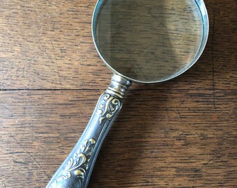 Antique magnifying glass - silver plate drawing room decor