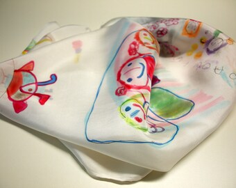 Silk scarf - Hand painted - Childrens drawings-CUSTOM MADE ONLY!