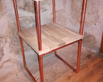 Bedside table in copper and oak