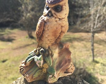 Vintage Orzeck Terrestone Owl Figurine--Owl Collector--Owl Lover--Group Decor Piece--Shabby Farmhouse Cottage Style--Woodsy Bird Statue