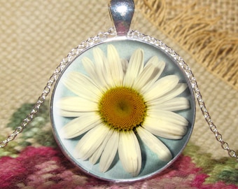 Daisy Flower Pendant/Necklace Jewelry, Daisy Necklace Jewelry, Flower Photo, Photo Jewelry Glass Pendant Gift