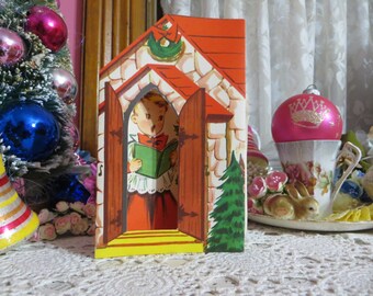 Vintage Retro Mid Century Christmas Greeting Card-Cute Choir Boy-Unused-Childrens-Stand-Up-3-D