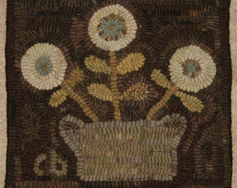 Primitive Rug Hooking Pattern-Basket of Flowers