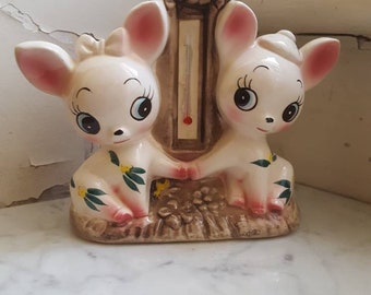 Vintage kitsch very rare japan ceramic deers bambi vase pair 60's so cute