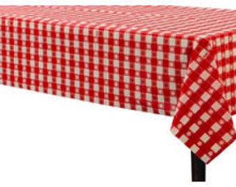 Strong Reusable Extra Long 54 X 108 Inch Plastic Table Cover - Red Gingham Check Picnic Print Tablecoth