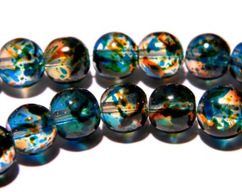 20 beads-glass - 8 mm translucent 2 tones - blue and orange-PG143-4