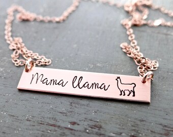 Mama Llama Gold Bar Necklace. Customize your own Names or Words. Hand Stamped Simple Layering Bar Necklace. Rose Gold, Gold, or Silver
