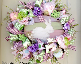 Easter Wreath -Deco Mesh Wreath- Front Door Wreaths- Spring Wreath