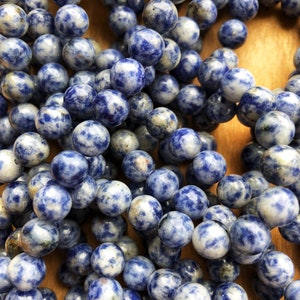 8mm Natural Blue spot Gemstone beads, jewelry making beads, macrame, necklace beads, 8mm beads. 1 strand per pack=46 beads