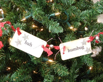 Bah Humbug flash card ornament/garland (red)
