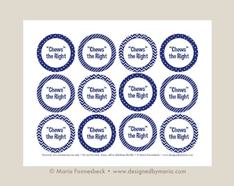 Navy Chews the Right CTR Favor Tag Printable: LDS Primary or LDS Baptism 2.25 inch circle tags -- Decoration for Goodie Bags or Bubble Gum