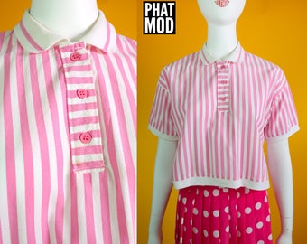 Fun Vintage 80s Pink & White Stripe Cropped Shirt