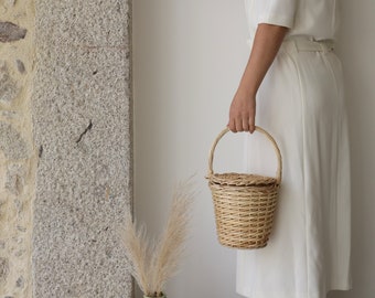 Jane Birkin Basket - small, basket with a Lid, Round Wicker Basket, Round Willow Basket, Round Basket, Jane Birkin Basket, Basket Purse.