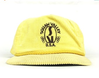 On Sale Now Vintage 80s Squaw Valley Ski California Corduroy Baseball Cap Hat Adjustable Men’s Size Made in USA