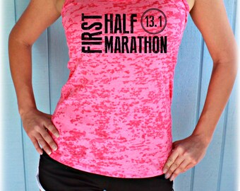 Womens First Half Marathon Running Tank Top. 13 Point One Race Training Tank. Burnout Tank Top. Workout Inspiration.